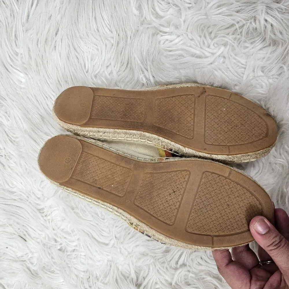Tory Burch Laguna Palm Espadrilles Flats Shoes Women’s Cream Navy Canvas Logo 7